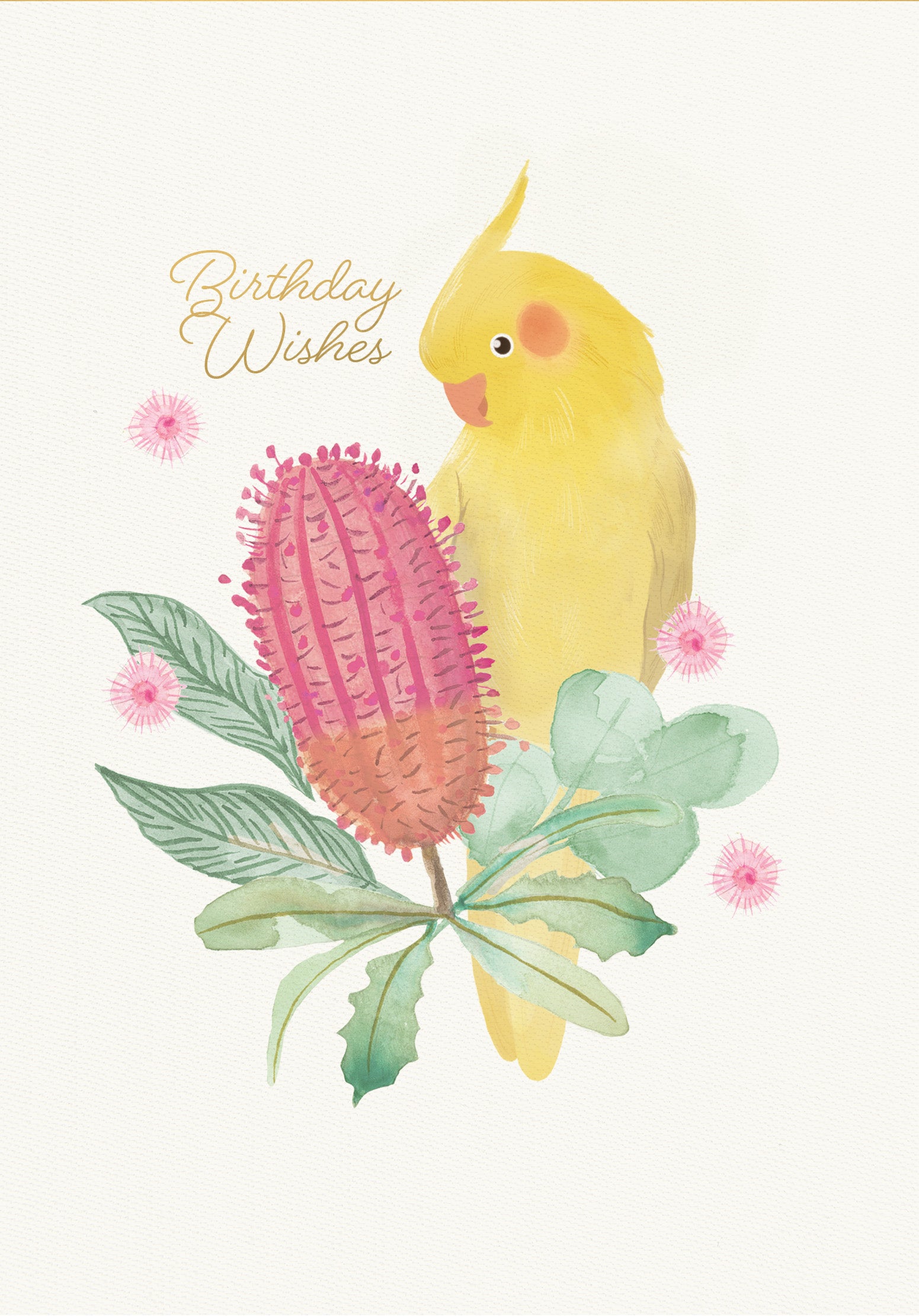 Greeting Card Botanical Blooms - Birthday Cockatie
